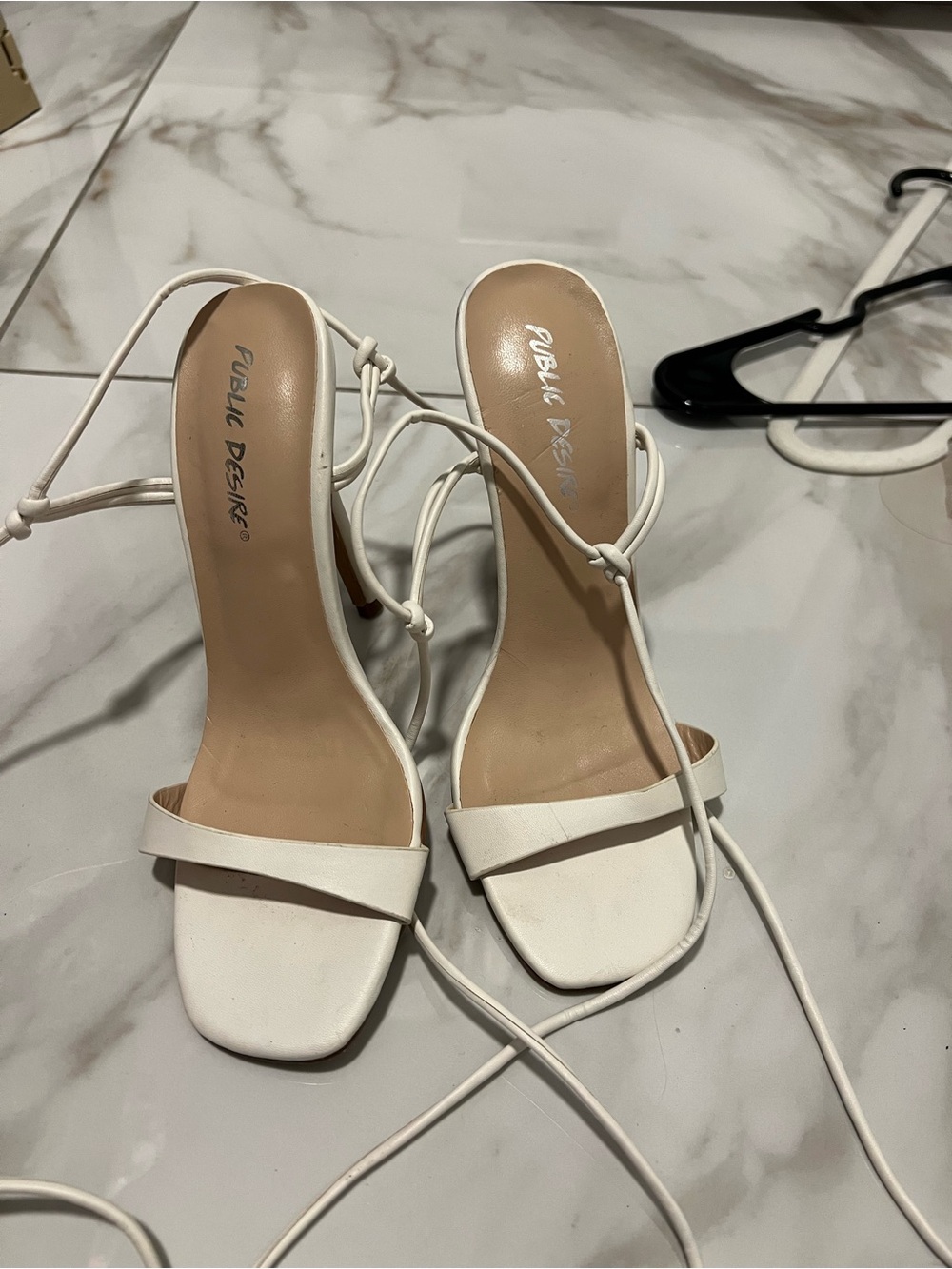 Public Desire White Lace-Up Square Toe Heels